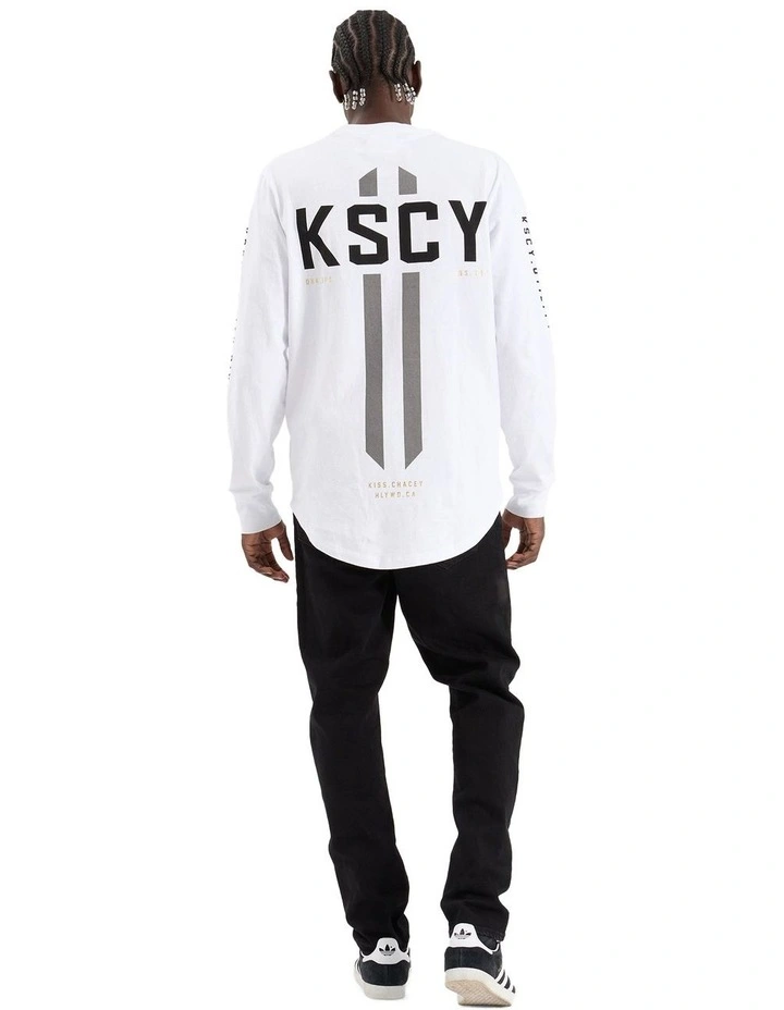 Dash Dual Curved Long Sleeve Tee in White image 5