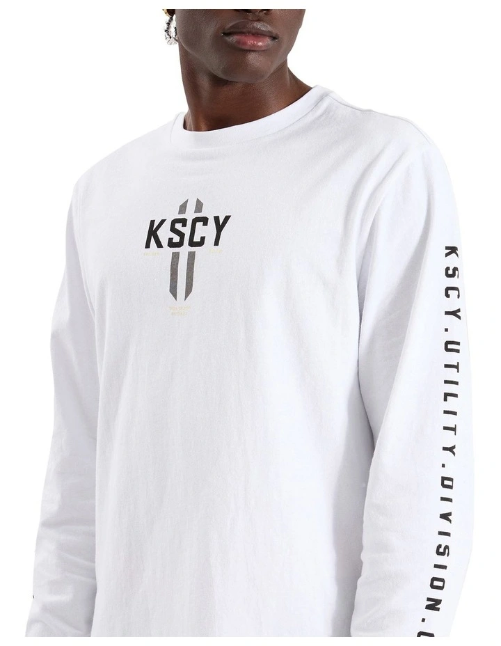 Dash Dual Curved Long Sleeve Tee in White image 6