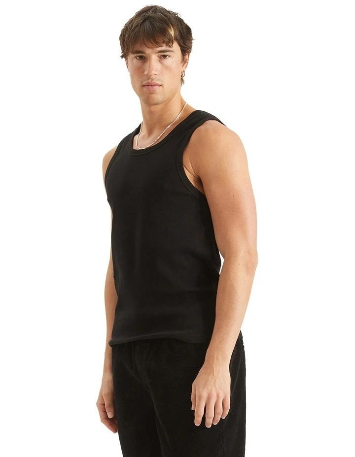 Kai Heavy Waffle Singlet in Black image 3