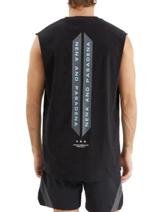 Caution Scoop Back Muscle Tee in Jet Black