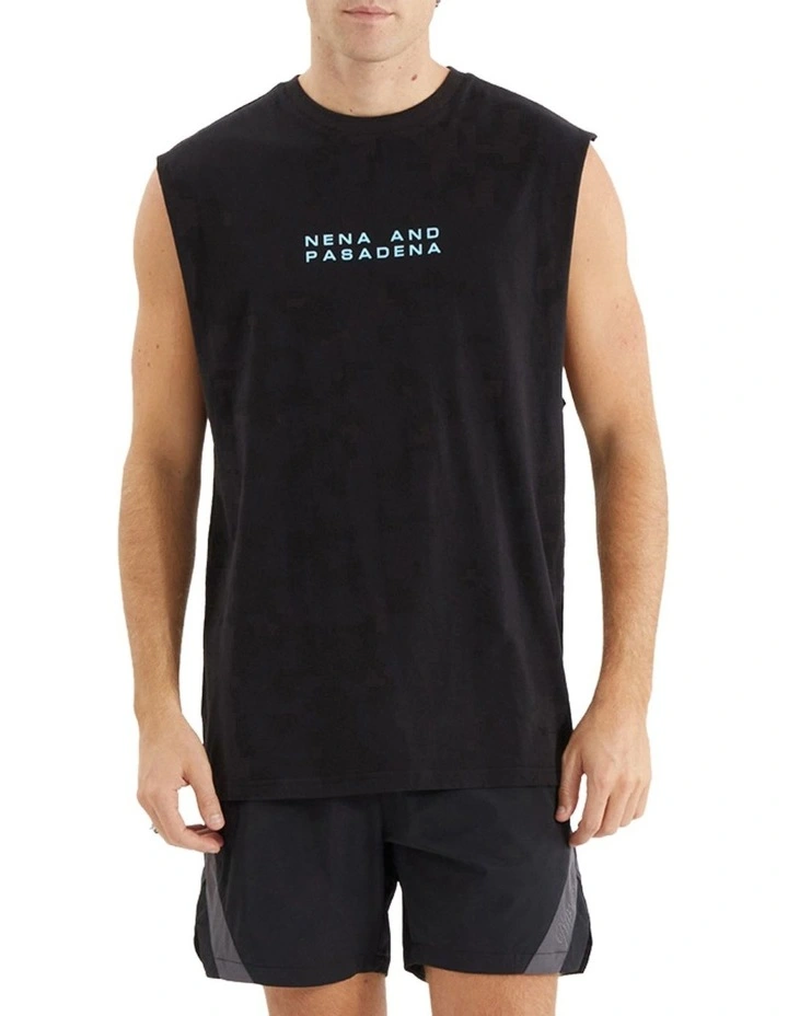 Caution Scoop Back Muscle Tee in Jet Black image 2