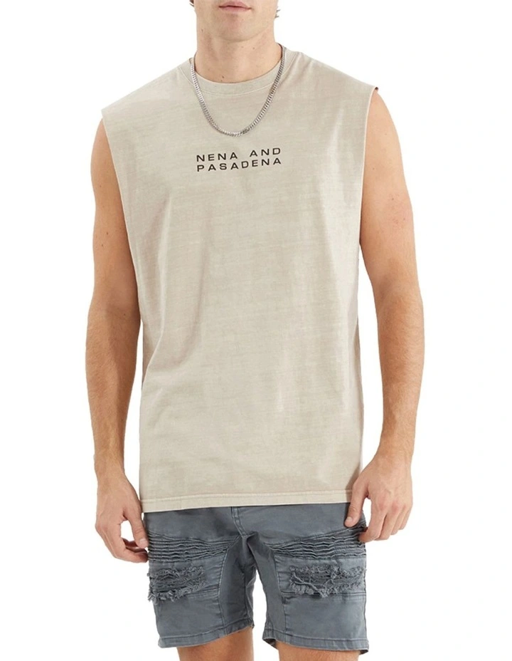 Caution Scoop Back Muscle Tee in Pigment Silver Grey image 2
