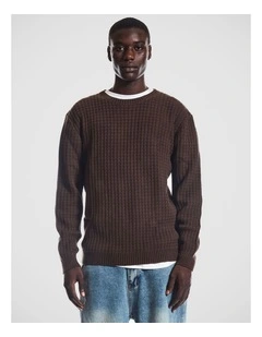 Ace Knitted Crew Neck Sweater in Brown