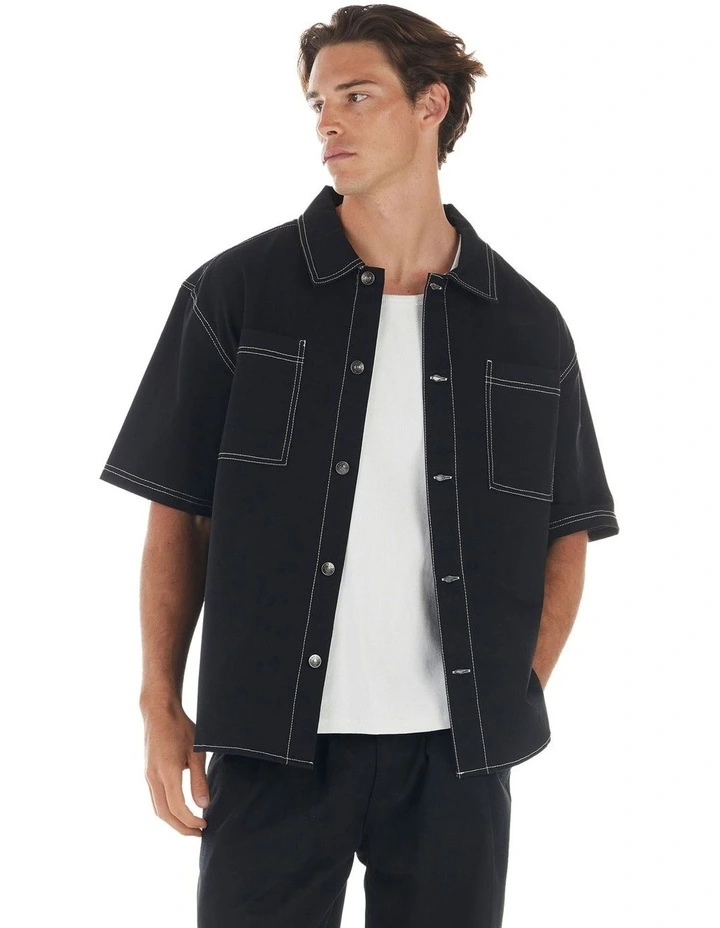 Arthur Short Sleeve Overshirt in Black image 4