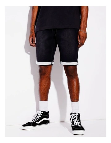 Elijah Pull On Knit Denim Short in Black