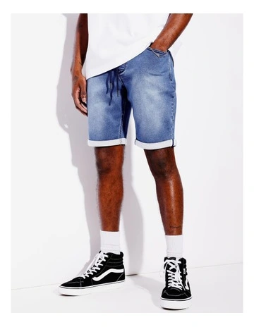 Elijah Pull On Knit Denim Short in Denim
