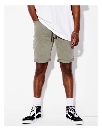 Elijah Pull On Knit Denim Short in Khaki