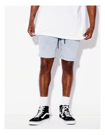 Elijah Pull On Knit Denim Short in Light Blue