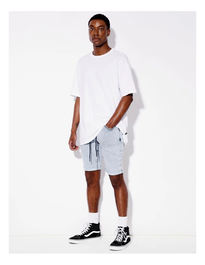 Elijah Pull On Knit Denim Short in Light Blue image 2