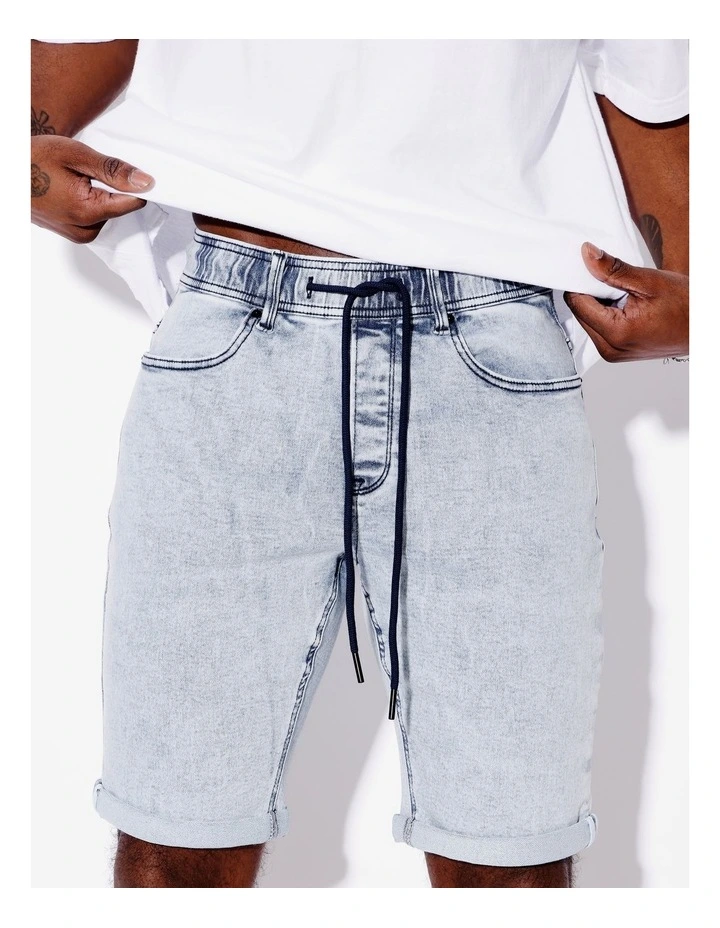 Elijah Pull On Knit Denim Short in Light Blue image 3
