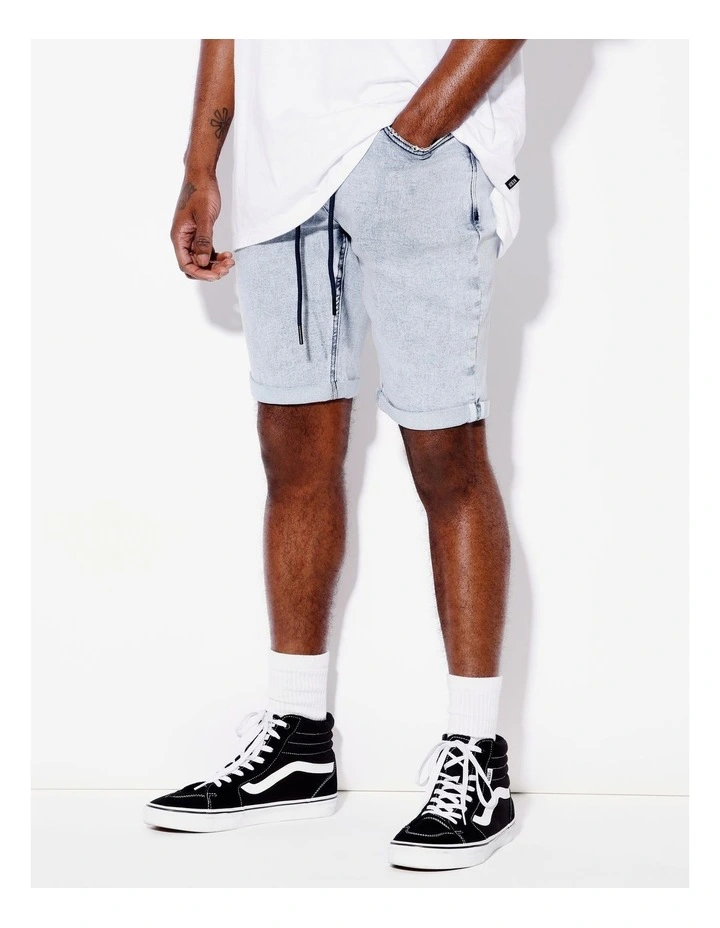 Elijah Pull On Knit Denim Short in Light Blue image 5