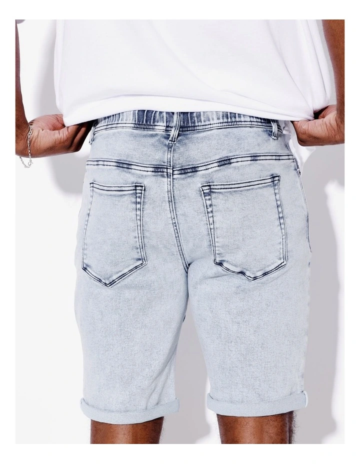 Elijah Pull On Knit Denim Short in Light Blue image 6