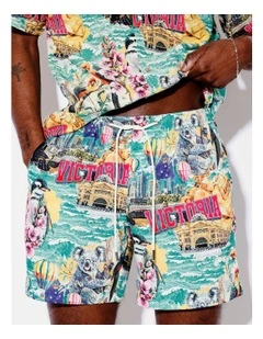 Aussie Tea Towel Print Shorts in Blue