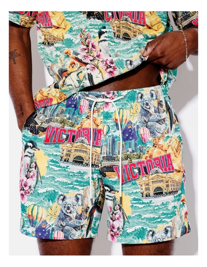 Aussie Tea Towel Print Shorts in Blue image 1