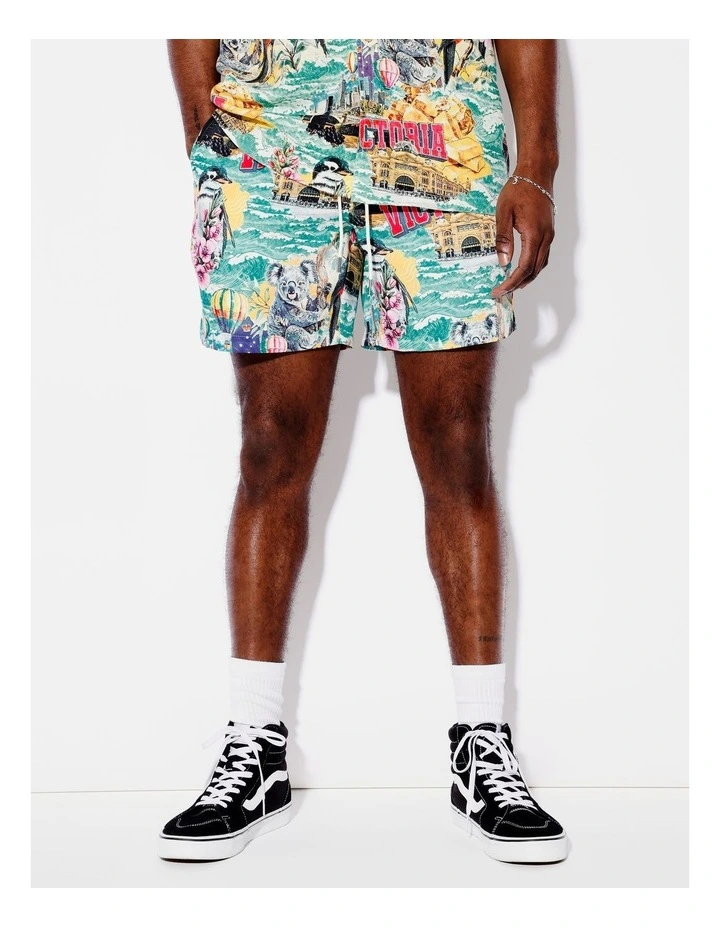 Aussie Tea Towel Print Shorts in Blue image 2