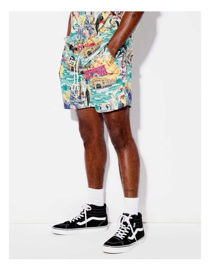 Aussie Tea Towel Print Shorts in Blue image 4