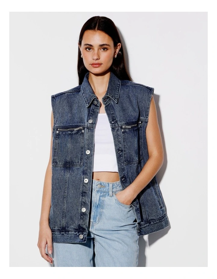 Dallas All Gender Denim Vest in Blue image 2