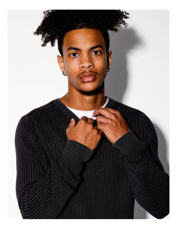 Finbar Fisherman Rib Knit Pullover in Charcoal image 2