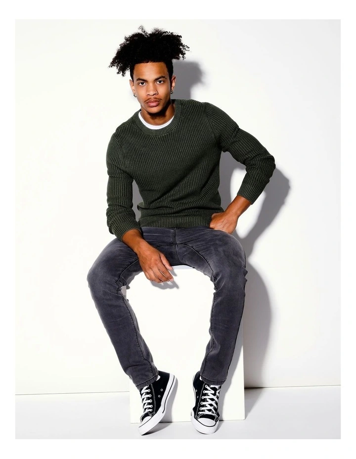 Finbar Fisherman Rib Knit Pullover in Green image 1