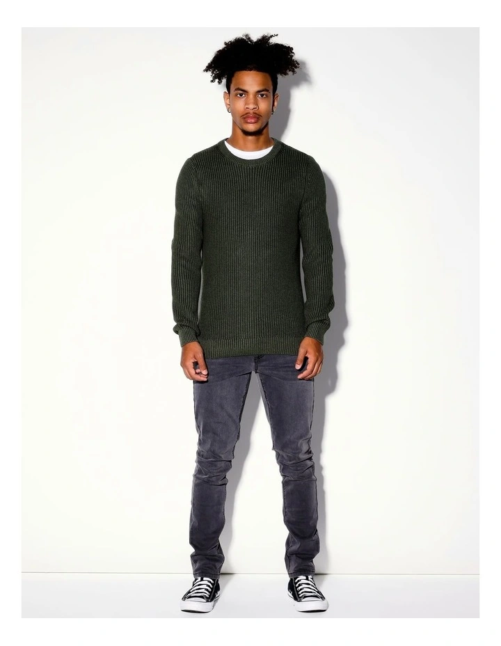 Finbar Fisherman Rib Knit Pullover in Green image 3