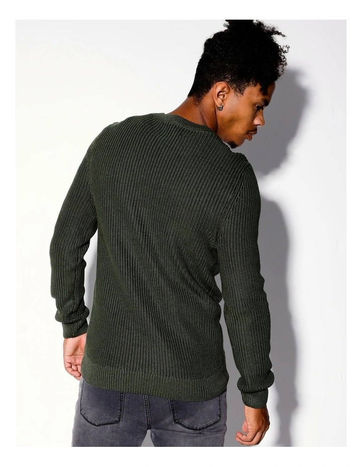 Finbar Fisherman Rib Knit Pullover in Green image 5