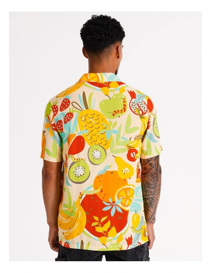 Caterpillar Print Short Sleeve Rayon Shirt in Yellow image 5