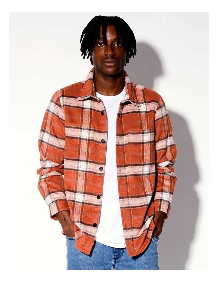 Corruption Of Mankind Check Print Long Sleeve Shirt in Orange image 1