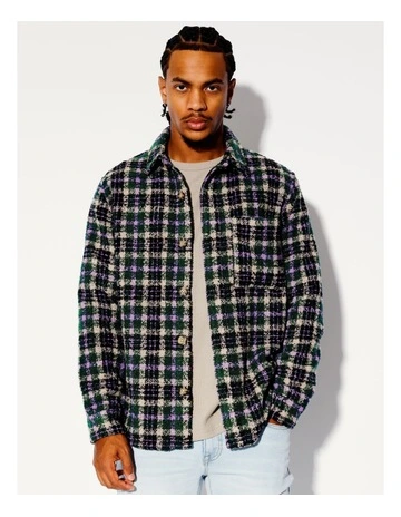 Tarantula Textured Check Longsleeve Overshirt in Dark Green