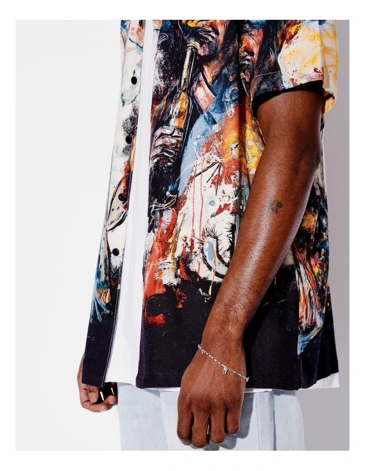 Yeehaw Placement Print Short Sleeve Textured Rayon Shirt in Assorted image 7