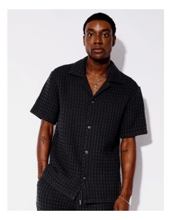 Chunky Waffle Short Sleeve Shirt in Charcoal