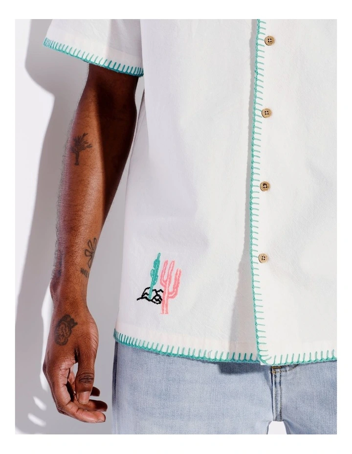 Bang Bang Placement Embroidered Shirt in White image 3