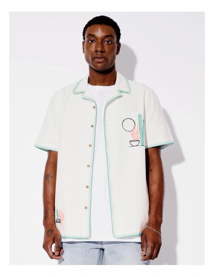 Bang Bang Placement Embroidered Shirt in White image 7