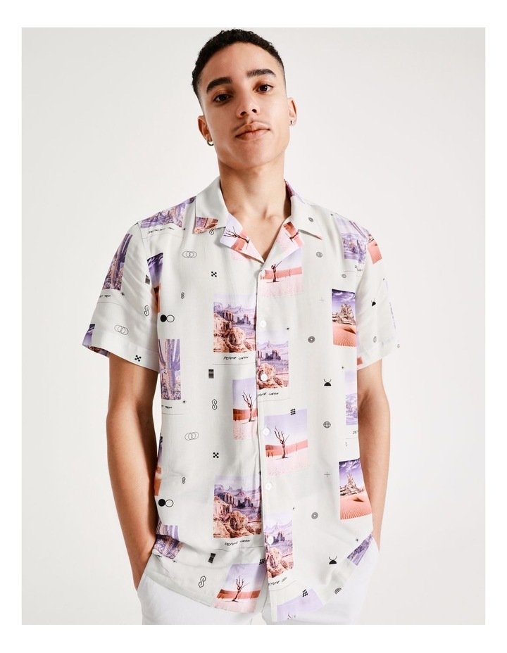 Degraves Photographic Print Short Sleeve Rayon Shirt in Multi