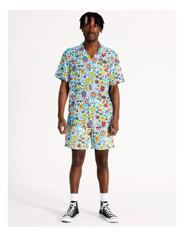 Rainbow Road Print Short Sleeve Rayon Shirt in Blue image 4