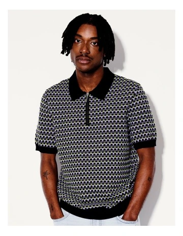 Patterned Knit All Gender Polo in Assorted