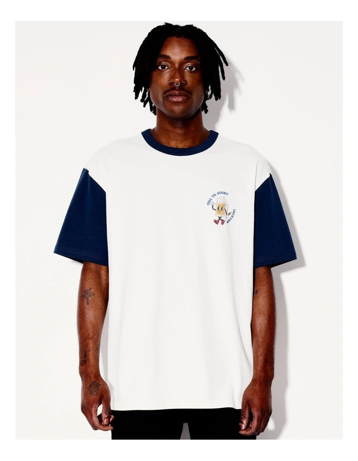 Walkin Story Placement Print Sleeve Oversize Contrast Short Sleeve in White image 1