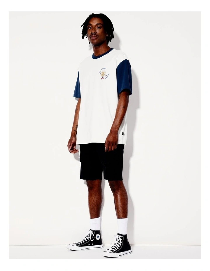 Walkin Story Placement Print Sleeve Oversize Contrast Short Sleeve in White image 3