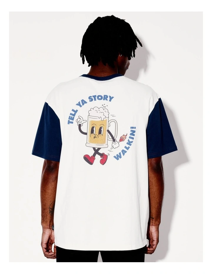 Walkin Story Placement Print Sleeve Oversize Contrast Short Sleeve in White image 6