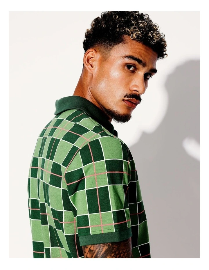 Check Print Pique Short Sleeve Polo in Green image 2