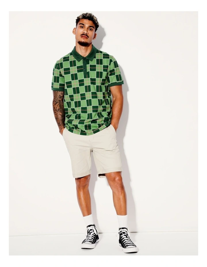 Check Print Pique Short Sleeve Polo in Green image 4