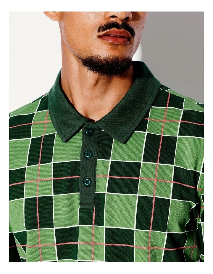 Check Print Pique Short Sleeve Polo in Green image 5