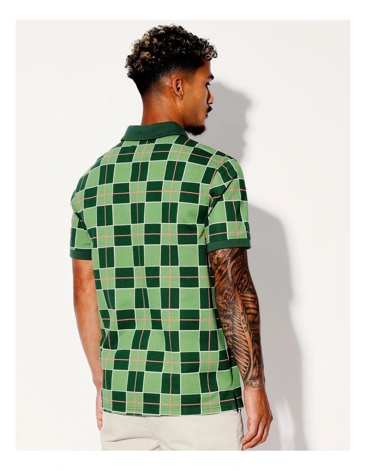 Check Print Pique Short Sleeve Polo in Green image 6