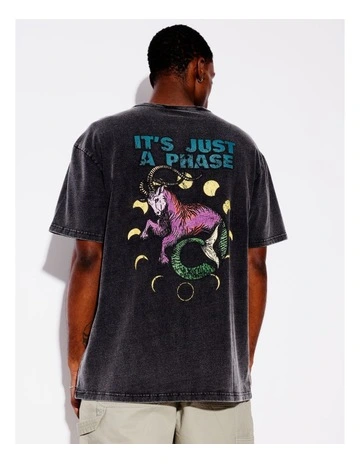 Moon Phase Print Oversized Tee in Charcoal