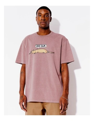 Dam It Embroidered Oversized Tee in Old Rose