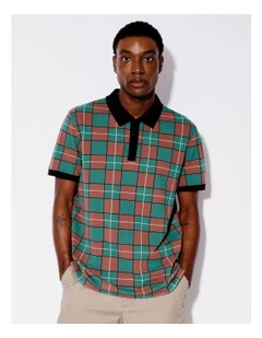 Chet Check Print Pique Polo in Rust