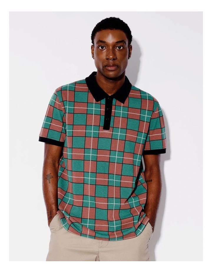 Chet Check Print Pique Polo in Rust image 1