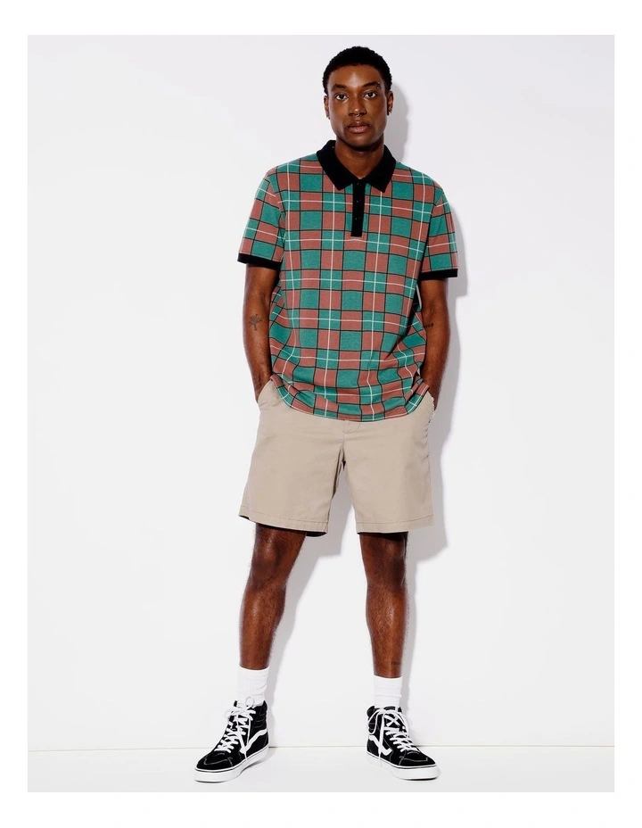 Chet Check Print Pique Polo in Rust image 2