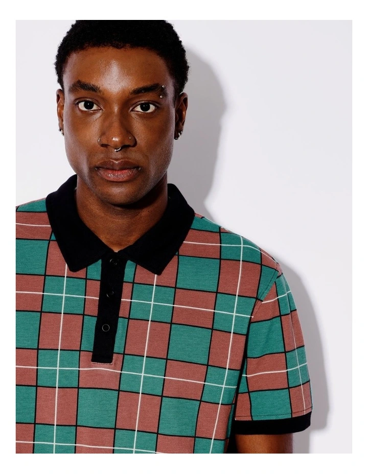 Chet Check Print Pique Polo in Rust image 3