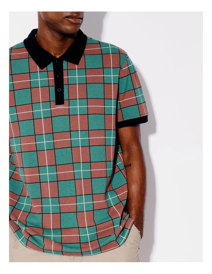 Chet Check Print Pique Polo in Rust image 4