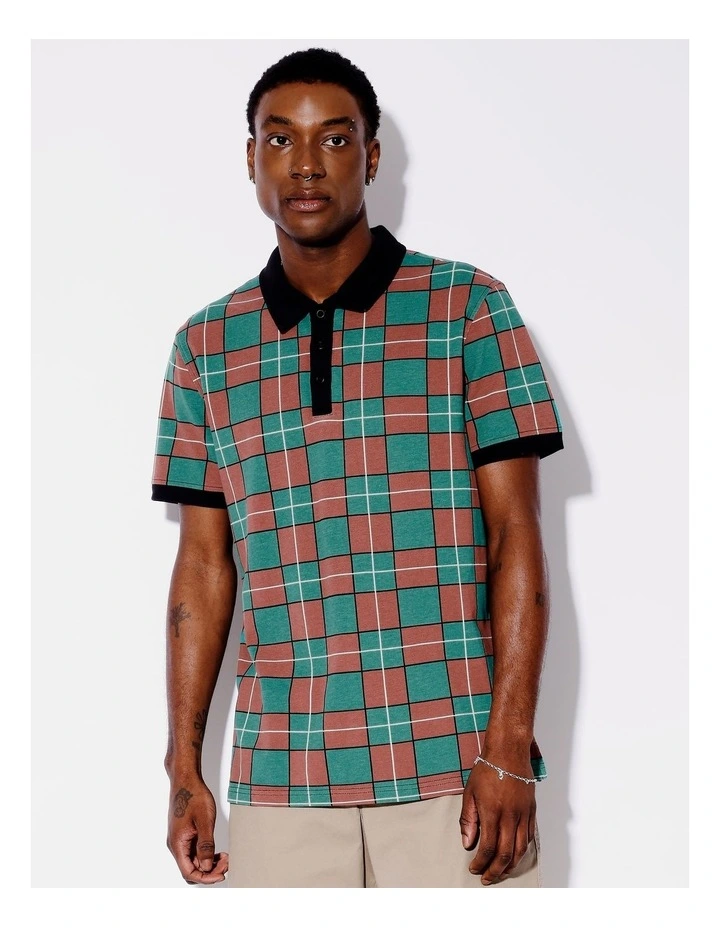 Chet Check Print Pique Polo in Rust image 5